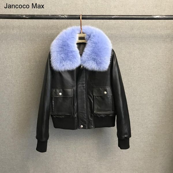 

jancoco max women's real leather sheepskin jacket fur collar down feather coat padded jacket 2021 new s8001, Black