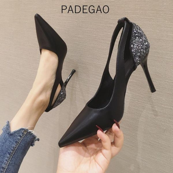 

dress shoes womens 2021 high heels gold party shallow cencise fashion lady, Black