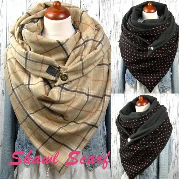 

40# fashion printing button soft wrap casual warm scarves shawls winter women foulard femme scarf wear in many ways y201007, Blue;gray