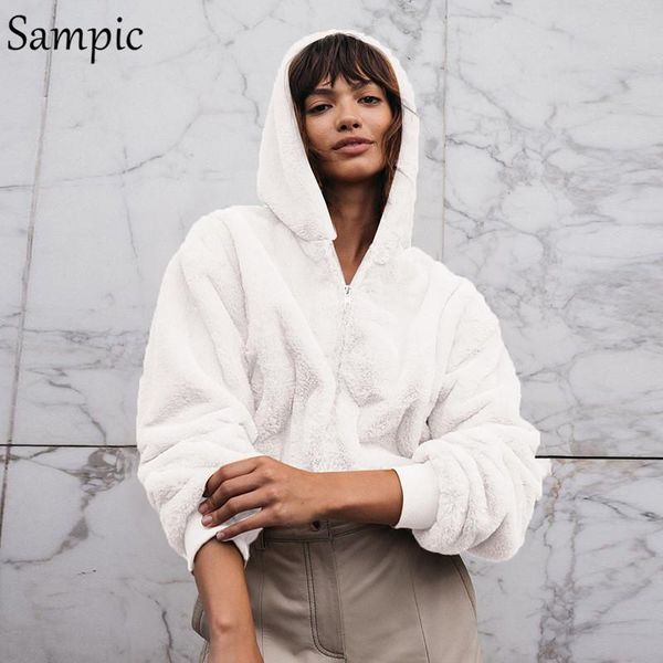 

sampic cropped jacket women coat white hooded jacket long sleeve womens autumn winter coat, Black;brown