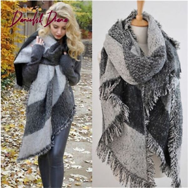 

fashion large scarves women long cashmere winter wool blend soft warm wrap shawl plaid scarf 201027, Blue;gray