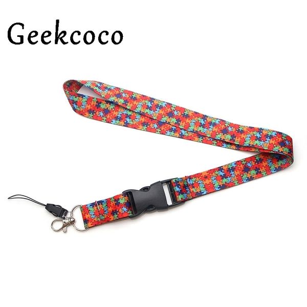 

43fgjigsaw awareness 10pcs/lot autism puzzle diy keychain accessory safety breakaway mobile phone usb id holder key neck rope j0250