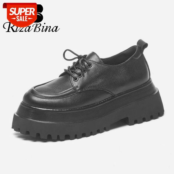 

rizabina women shoes real leather lace up thick bottom pumps women fashion cool spring shoes daily footwear size 34-39 #ll39
