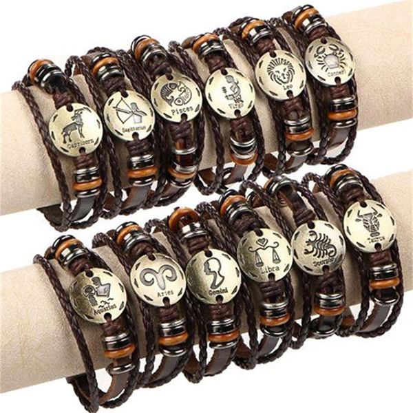 

factory7faomen 12 women leather jewelry for constellations fashion casual personality zodiac signs punk bracelet charm