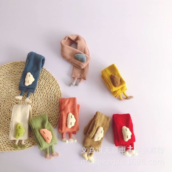 

cloud personali little cute feet cartoon children's knitting bib autumn winter boys' and girls' warm wool scarv, Red;brown