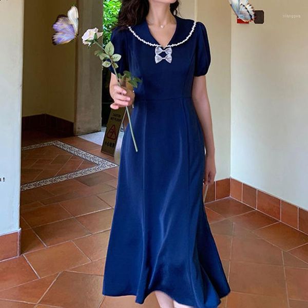 

2020 new long dress women french retro puff sleeve v-neck solid fairy dress casual korean style elegant vintage fashion clothes1, Black;gray