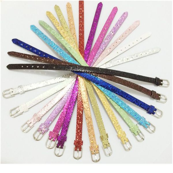 

sales 8mm pu leather paillette wristband bracelets mixed color diy accessory fit 8mm slide cha jllrtn, Golden;silver