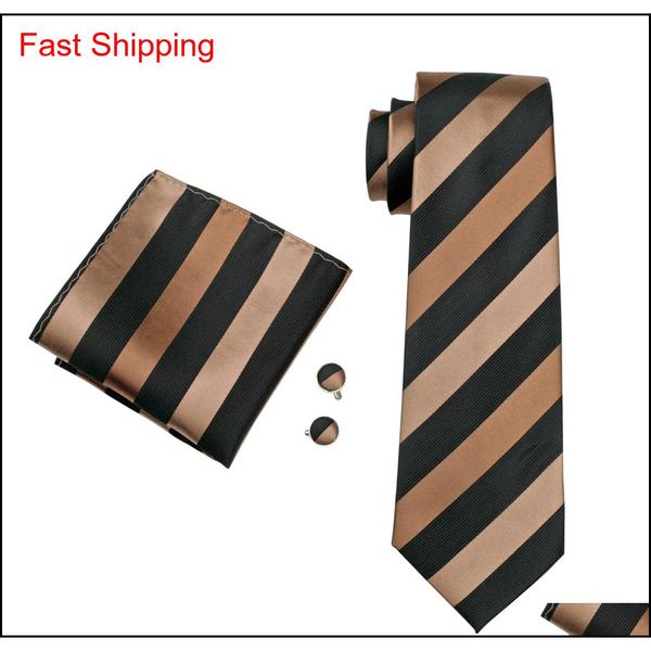 

silk brown stripe tie set for men hankerchief cufflinks jacquard woven mens tie set business wo qylvat bdehome, Black;blue