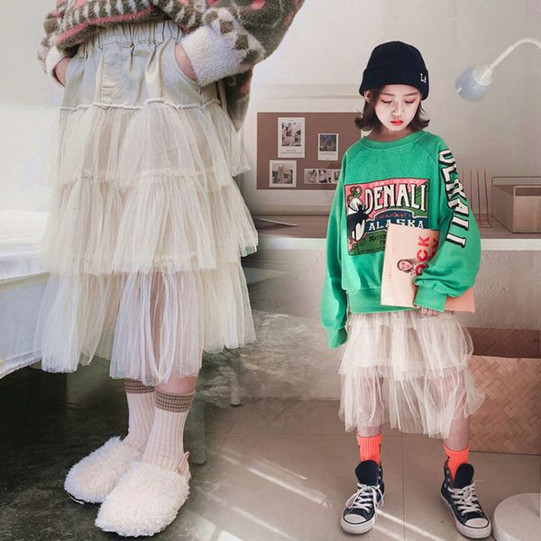 

xf2020 autumn korean girls' patchwork rain pleated skirt new children's drs, Blue