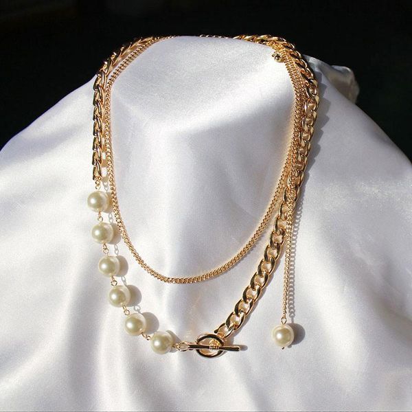

vintage gold baroque pearl link chains necklace geometric pendant pearl necklaces for women female trendy fashion punk jewelry, Silver