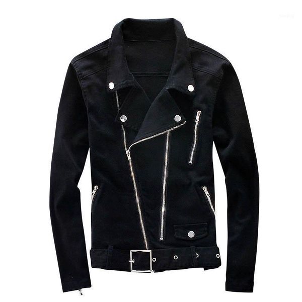 

dopy fashion hi street mens black denim jackets with multi zippers streetwear motorcycle biker jeans jacket coat for male em2071, Black;brown