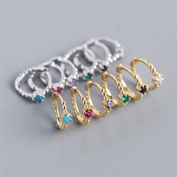 

authentic 925 sterling silver colorful cz zircon earrings for women geometric round circle earring wedding engagement earring, Black