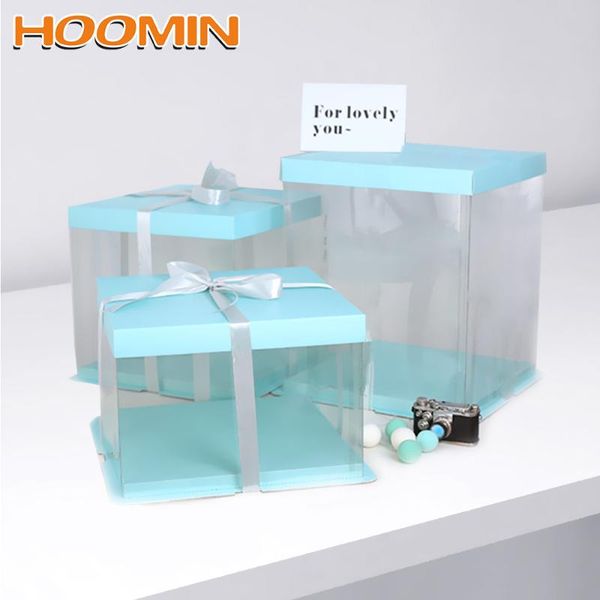 

hoomin 1pcs transparent square cake box pet candy cake box 6/8/10 inch clear gift cupcake wedding party