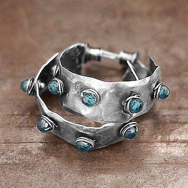 

vintage do old scrap metal stud earrings rose gold plated blue stone ear stud for women fancy dance party retro jewelry, Golden;silver