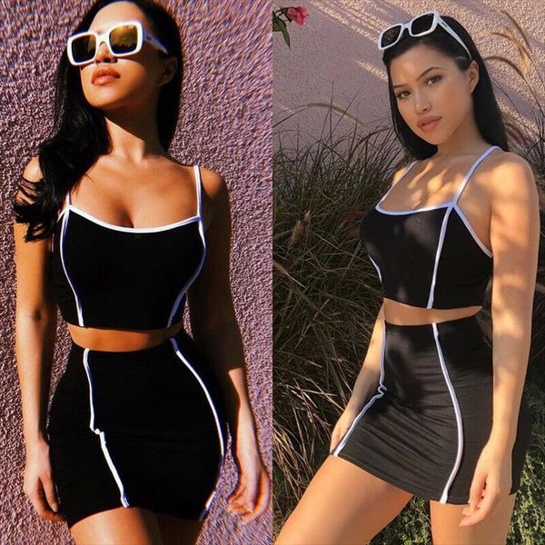 

fashion two pieces set women clothing crop and pencil skirt spaghetti strap two pieces outfits, Gray