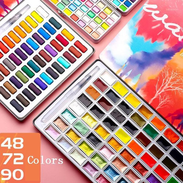 

gift sets xsyoo 48/72/90colors solid watercolor paint set portable metal box pearl pigment for drawing art supplies1