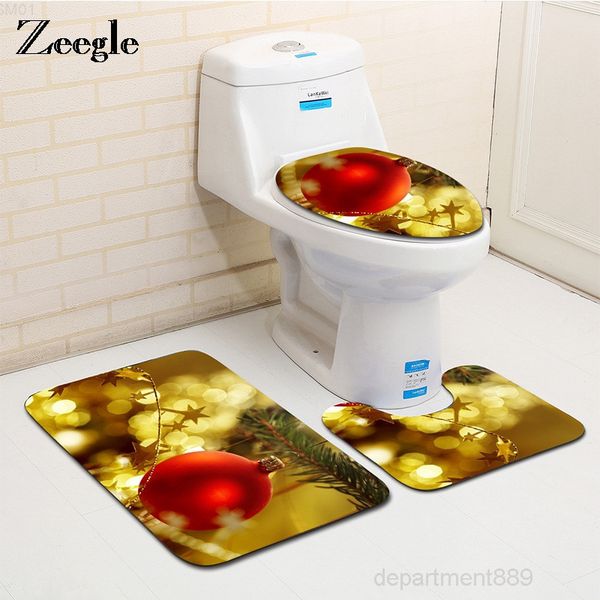 

new design 3pcs set christmas decor pattern bath for bathroom non-slip floor mats toilet lid cover rugs