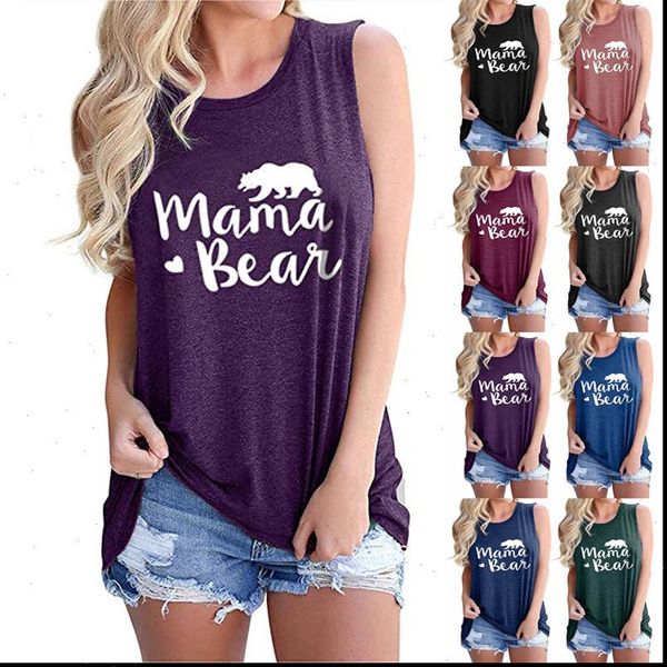 

mama bear tank women 2021 letter print harajuku o neck sleeveless cotton tees casual loose plus size tank ladies, White