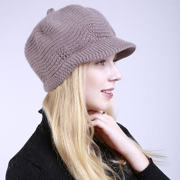 Kaninchen Pelz Gestrickte Hut Winter Wolle Kappe Frauen Zeitungsjunge Bequeme Warme Klassische Schirmmütze Frau Mode Trendy Hut