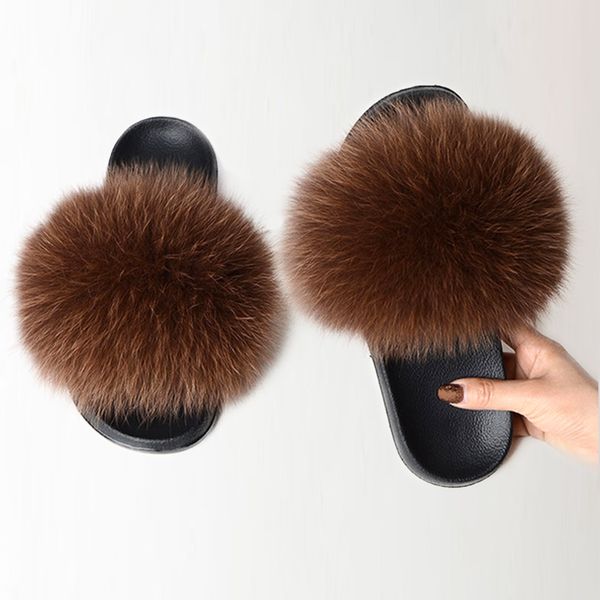 

2021 the new new women soft skin flat slippers underwear ladies with hairy straps fox hair woman shoes fashion size 7q3n, Black