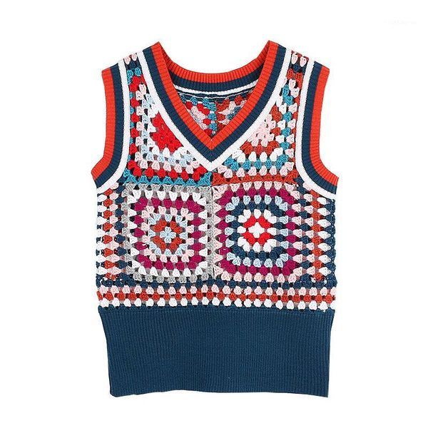 

2019 autumn new knitted vest women fashion simple contrast color hollow comfortable sweater vest1, Black;white