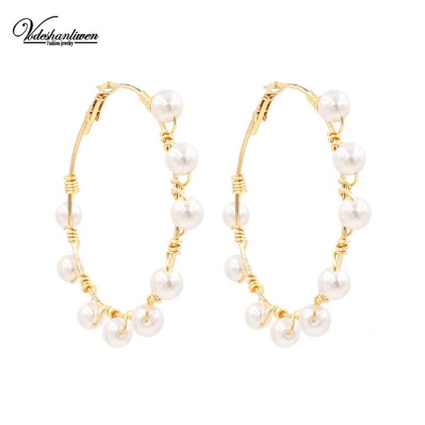 

hoop & huggie vodeshanliwen simulated pearl big earrings for women fashion boho statement wedding jewelry party gift, Golden;silver