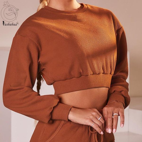 

yoga outfits yushuhua women loose seamless long sleeve shirt workout clothes for gym sports quick dry crop top, White;red