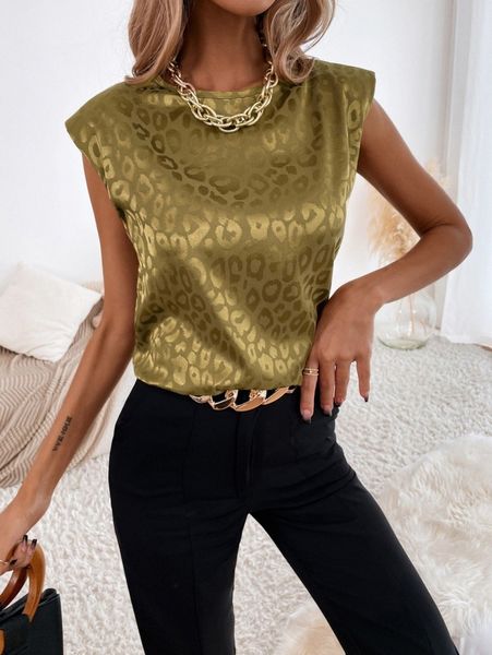 

leopard jacquard padded shoulder blouse f08j#, White