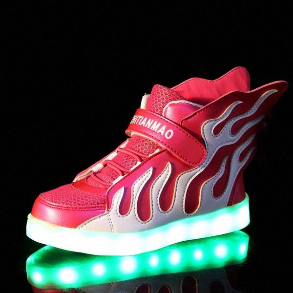 

Warm like home New Kids Shoes Boys Girls Fashion LED Lights USB toddler Luminous Wings Sneakers Children 25-37 Add cotton Sports #T07y