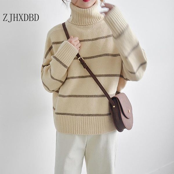 

striped thicken casual turtleneck warm knitted sweater autumn winter long sleeve pullover elegant women rivet button jumper, White;black