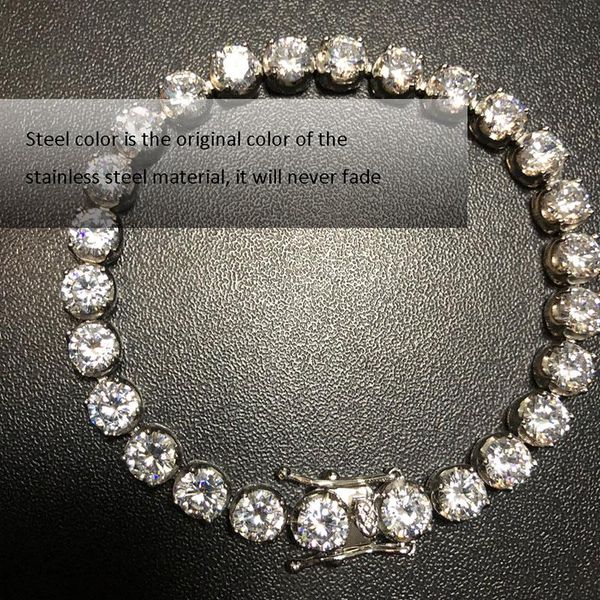 

link, chain 4-6mm cubic zircon never fade stainless steel bling out tennis bracelet for men hip hop rapper jewelry gold, Black