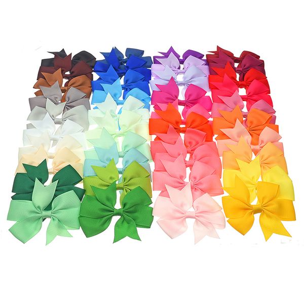 

40pcs/lot 3.3inch solid colorful bow tie hairpins children girls headwear ribbon bowknot hair clip hair accessories lj200903, Slivery;white