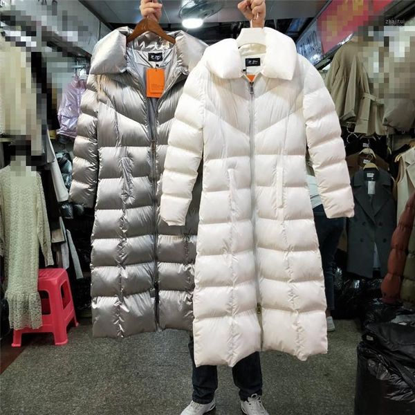 

down padded female winter coat 2019 winter new womens long padded thick slim-fit stand-collar over-the-knee white jacket coat1, Black