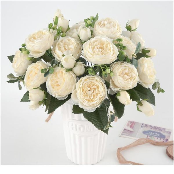 

5 big heads/bouquet peonies artificial flowers silk peonies bouquet 4 bud flowers wedding home decoration fake peony ros bbysgb