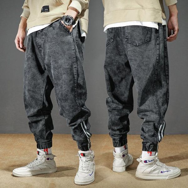 

prowow fashion streetwear men jeans loose black white stripe designer cargo pants spliced hip hop jeans men joggers trousers, Blue