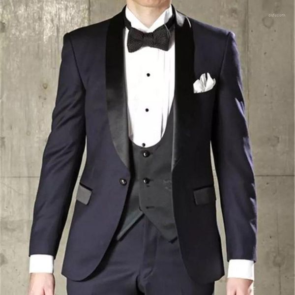 

new navy blue groom tuxedos black shawl lapel groomsman wedding suit excellent men business prom blazer(jacket+pants+vest)1, White;black