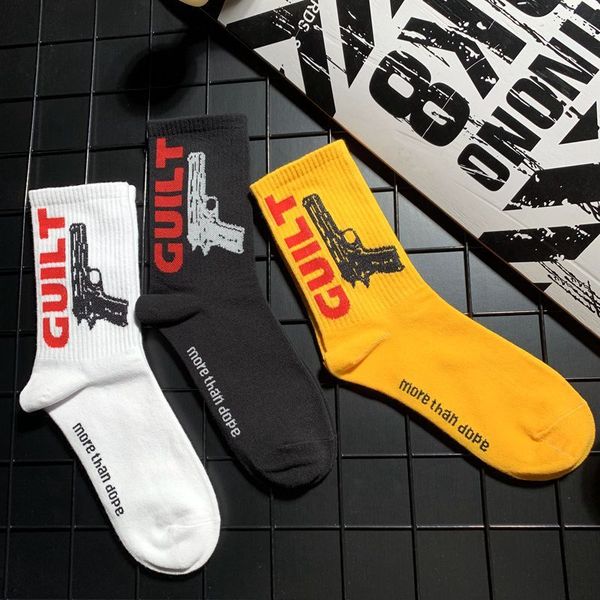 

drop ship item man crew guilt gun socks cartoon pistol weapon street fashion hip hop hiphop skateboard student on trend, Black