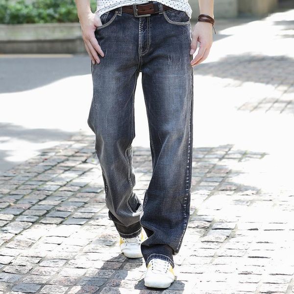 

new casual comfortable pants men's loose straight jeans thin large size fat trousers retro trend jeans1, Blue