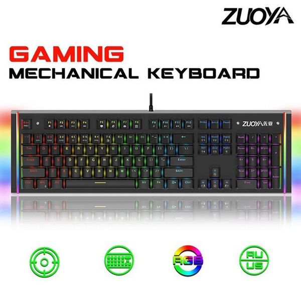 

zuoya x61 game console keyboard green axis red axis luminous keyboard rgb metal russian english 104 key russian version1