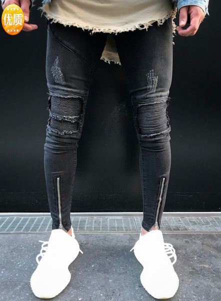 

new grey snowflake hole motorcycle fold pants fashion men's jeans, Blue