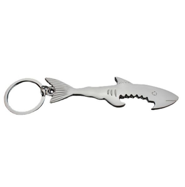 2022 neue Metall 2 in 1 Schlüsselbund Flaschenöffner Kreative Shark Fisch Schlüssel kette Bier Öffner Schlüsselring Ring Dosenöffner legierung Shark Form