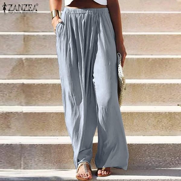 

plus size solid trousers 2020 zanzeaspring women casual elastic waist wide leg pants loose pantalon palazzo femme harem pants, Black;white