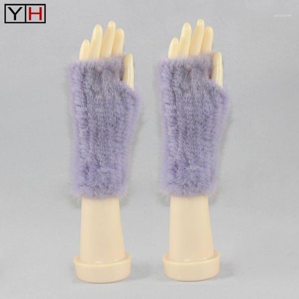 

winter fur glove women warm glove lady knitted genuine mittens brand fur, Blue;gray