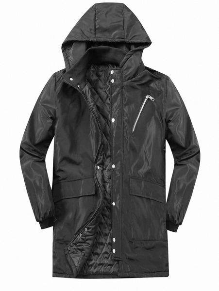 

men flap pocket zip detail hooded winter coat 04rd#, Black;brown