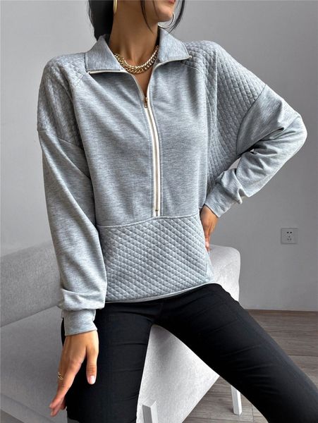 

zip half placket kangaroo pocket drop shoulder sweatshirt j1f6#, White;black