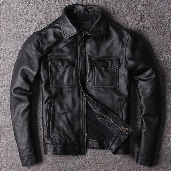 

fashion young genuine leather jacket.100% cowhide pockets jackets.men vintage style coat.cool quality clim clothes, Black