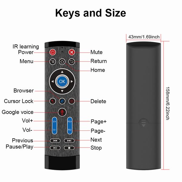 2.4 GHz Kablosuz Ses Uzaktan Kumanda Gyro Air Mouse T1 Max IR IR Öğrenme ile Netflix YouTube Android TV Kutusu için Google Assistant