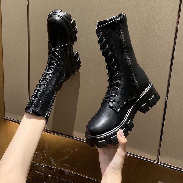 

женщины botas mujer шнурки женщины pure color high-heeled mid-culf long tube zipper boots, Black