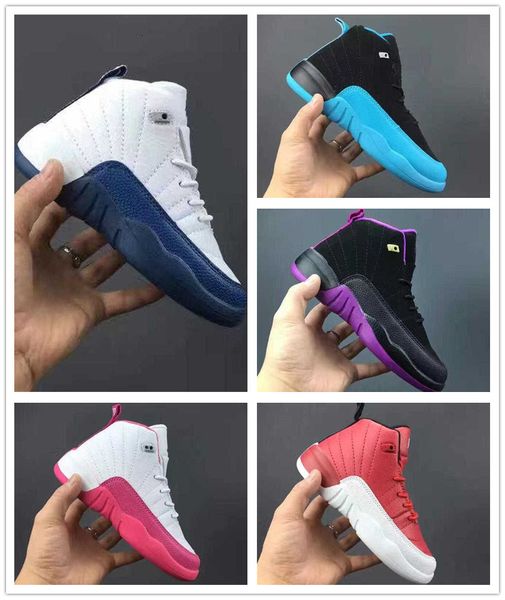 

12s french bt blue toddler kids basketball shoes gamma blue gym red children's sneakers big boy girl hyper violet 12 trainers, Black