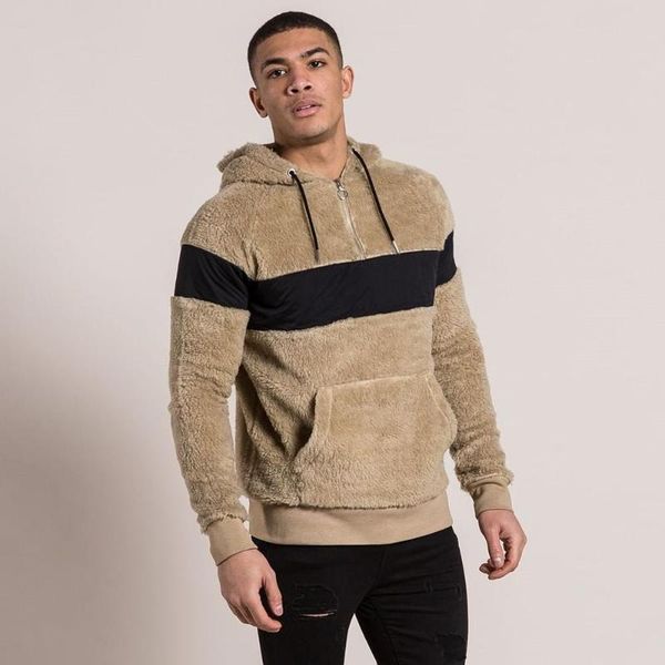 

men's long sleeve fluffy fleece jacket winter warm coat casual fashion hoodies pullovers hooded sweatshirt running sport jackets, Black;blue